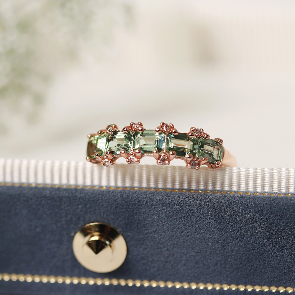 sage green sapphire half ring