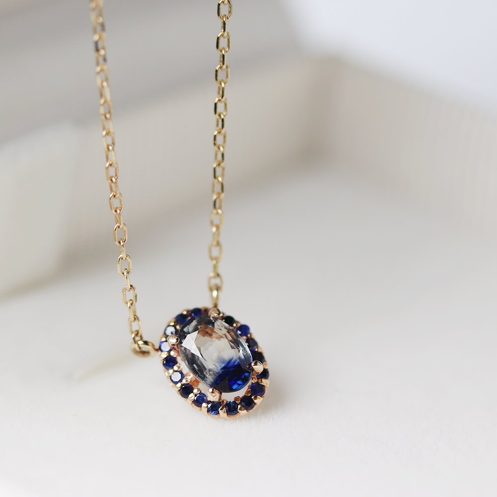 blue paint sapphire cerise necklace