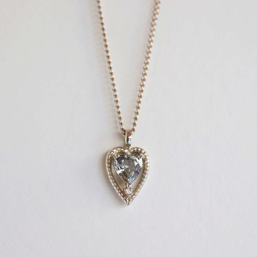 melon gray &amp; blue sapphire heart necklace